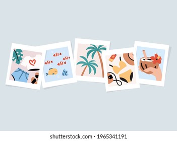 Photos of summer memories from vacation. Seamless design with simple trendy illustrations. Vector cartoon drawing