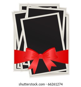 The photos which have been tied up by a red ribbon, isolated on a white background. vector