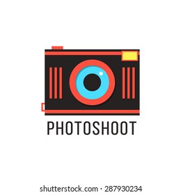 photoshoot icon with red camera. concept of shooting, photography studio, photographer, shutter, photoarchive. isolated on white background. flat style trend modern logo design vector illustration