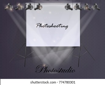 Photoshooting. Photographic equipment. Photostudio. Vector illustration