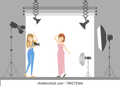 In the photostudio. Beautiful woman making fotoshoot for memory.