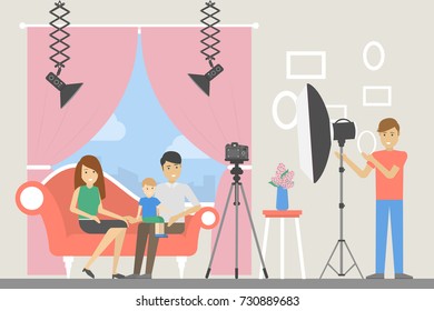 In the photostudio. Family making fotoshoot for memory. - Shutterstock ID 730889683