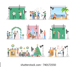 In the photostudio set of illustrations on white background.