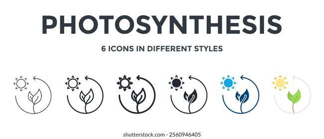 PHOTOSYNTHESIS icon in different style vector illustration. Designed in thin line, regular line, bold line, glyph, color fill, and flat style can be used for web