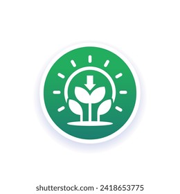 photosynthesis icon with plant and sun, vector