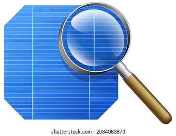 Photovoltaic cell with a magnifying glass on a white background