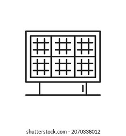 Photovoltaic cell of solar panel, sun battery thin line icon. Vector PV module generating direct current electricity by sunlight, pure electricity. Sun power generator, green energy battery outline