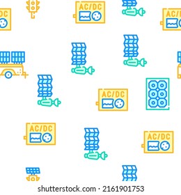 Photovoltaic Energy Vector Seamless Pattern Color Line Illustration