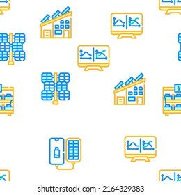 Photovoltaic Energy Vector Seamless Pattern Color Line Illustration