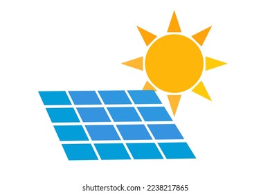 Photovoltaic icon. Solar power generation. Solar panels and sun. Vector.