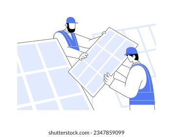 Photovoltaics abstract concept vector illustration. Group of workers deals with solar panels installation, ecology environment, sustainable technology, renewable energy abstract metaphor.