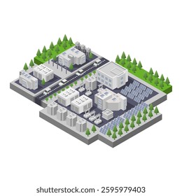 Photovoltaics and solar modules isometric on white background