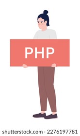 PHP developer semi flat color vector character. Learning programming language. Editable concept. Simple cartoon style spot illustration for web graphic design and animation. Outfit Bold font used