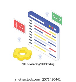 PHP developing PHP Coding isometric Colored illustration. EPS File stock illustration