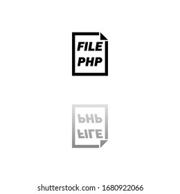 PHP File. Black symbol on white background. Simple illustration. Flat Vector Icon. Mirror Reflection Shadow. Can be used in logo, web, mobile and UI UX project