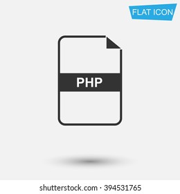 PHP file extension. Flat symbol pictogram on gray background. File template. 