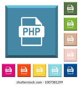 PHP file format white icons on edged square buttons in various trendy colors