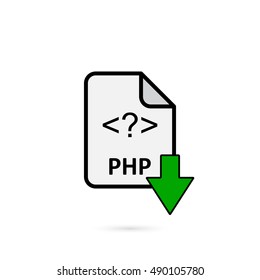 PHP file with green arrow download button on white background vector