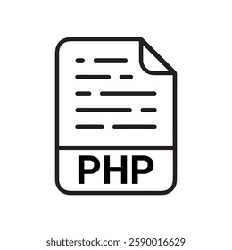 PHP fle format document icon symbol sign vector design black white color simple flat outline and black fill illustration collection isolated