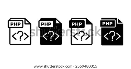 PHP fle format document icon symbol sign vector design black white color simple flat outline and black fill illustration collection isolated