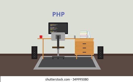 php programmer developer workspace pc computer technology