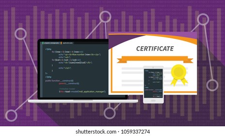 php programming language online certification with flat style vector graphic illustration