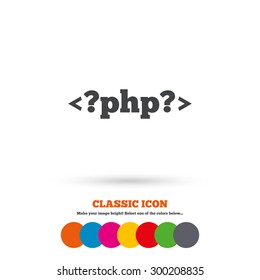 PHP sign icon. Programming language symbol. Classic flat icon. Colored circles. Vector
