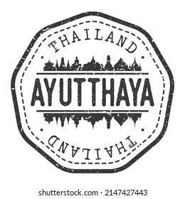 Phra Nakhon Si Ayutthaya District, Phra Nakhon Si Ayutthaya, Thailand Stamp Skyline Postmark. Silhouette Postal Passport. City Round Vector Icon. Vintage Postage Design.