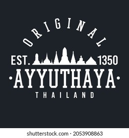 Phra Nakhon Si Ayutthaya, Línea Skyline De Tailandia Original. Una Escuela de Deportes Logotipo y Estilo Universitario. Ciudad vectorial de diseño de ilustración.