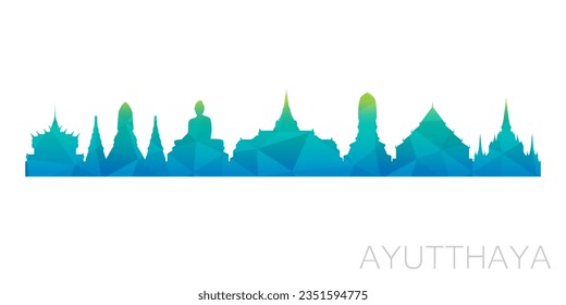 Phra Nakhon Si Ayutthaya, Thailand Low Poly Skyline Clip Art City Design. Geometric Polygon Graphic Horizon Icon. Vector Illustration Symbol.