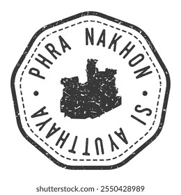 Phra Nakhon Si Ayutthaya, Tailandia Mapa Sello Retro Matasellos. Pasaporte postal de silueta. Icono de Vector redondo de sello. Insignia Antiguas Diseño de franqueo.