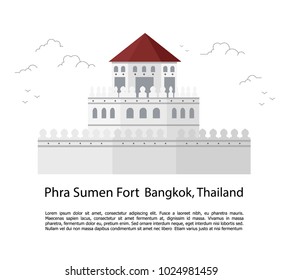 Phra sumen fort in bangkok city landmark. Vector Illustration