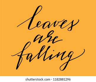 Phrase autumn leaves are falling handwritten text vector