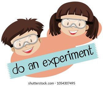 Phrase for do and experiment with boy and girl wearing mask illustration