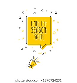 phrase 'end of season sale' in yellow speech bubble and megaphone on white background. flat thin line vector illustration. modern banner and poster business, marketing, advertising concept template