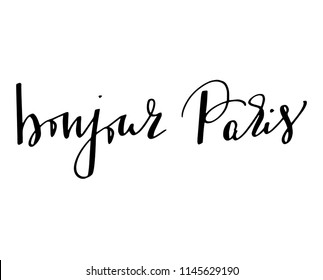 Phrase in French Hello Paris handwritten text vector.