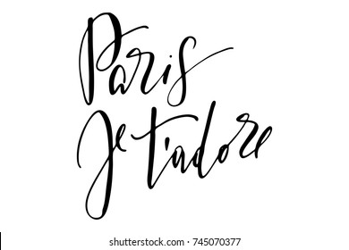 Phrase in French paris i adore you handwritten text vector
