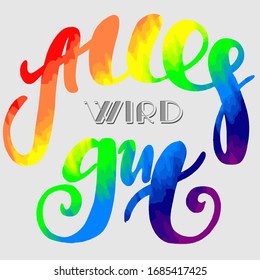 Phrase in German Alles wird gut - Everything will be good 3D shadow rainbow vector illustration EPS 10 lettering typography. Template for medical fond news, newspaper, card, banner, print, poster. 