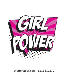 phrase girl power in retro comic speech bubble with halftone dotted shadow on white background