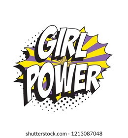 phrase girl power in retro comic speech bubble with halftone dotted shadow on white background