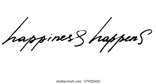 La caligrafía de la caligrafía de la caligrafía de la remera escrita a mano sucede el texto en negro escrito a mano sobre fondo blanco, vector. Cada palabra está en una capa separada.