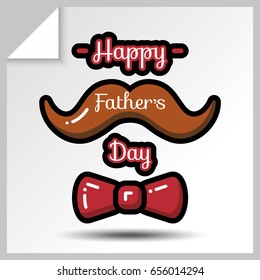 The phrase for happy father's day or for birthday with mustache and bow tie. Vector Isolated flat colorful illustration.