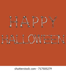 The phrase "happy halloween" made of bones. Vector hand drawn illustration. Design element for your party.