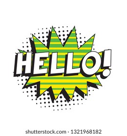 phrase hello in retro comic speech bubble with strong and halftone dotted shadows on white background. vector vintage pop art illustration easy to edit and customize. eps 10