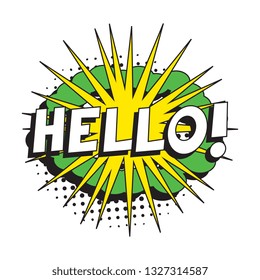 phrase 'hello' in retro comic speech bubble with strong and halftone dotted shadows on white background. vector vintage pop art illustration easy to edit and customize. eps 10