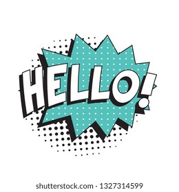 phrase 'hello' in retro comic speech bubble with strong and halftone dotted shadows on white background. vector vintage pop art illustration easy to edit and customize. eps 10