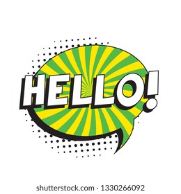 phrase hello in retro comic speech bubble with strong and halftone dotted shadows on white background. vector vintage pop art illustration easy to edit and customize. eps 10