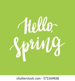 Phrase "Hello spring!" Brush Pen lettering isolated on background. Handwritten vector Illustration.