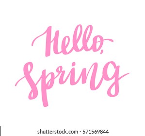 Phrase "Hello spring!" Brush Pen lettering isolated on background. Handwritten vector Illustration.