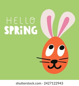 Phrase - Hello spring. Card design. Flat vector illustration on green background.